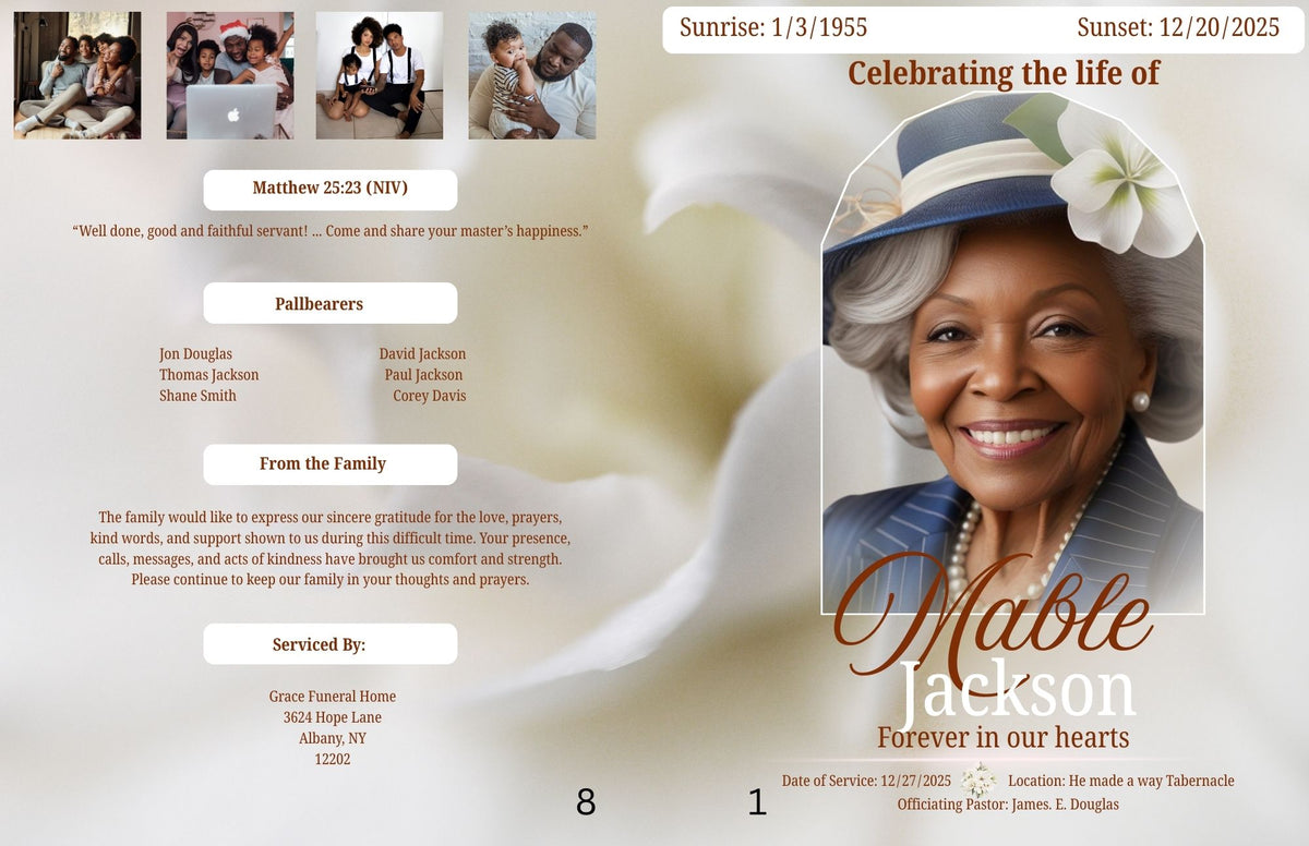 Obituary 11 by 17 Eight Pages