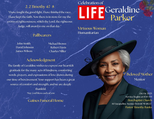 Obituary 11 by 8.5 Eight Pages Magazine Style